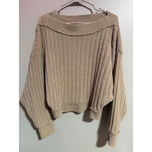 Free People Taupe Textured Ribbed Oversized Sweater XS